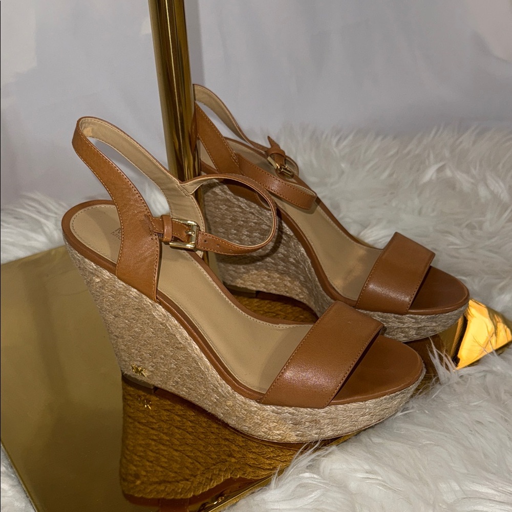 Michael Kors Brown Leather Wedge Sandals